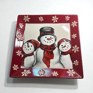 St. Nicholas Square Snowman Serving Plate YULETIDE 10"X10" Christmas Party Decor